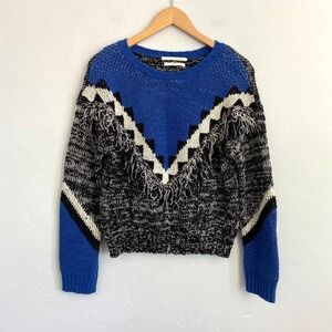 Anthropoloige Miska Sweater Women Size Medium Fringe Geometric Long Sleeve